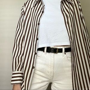 Brown/White Long Sleeve Button Down Shirt